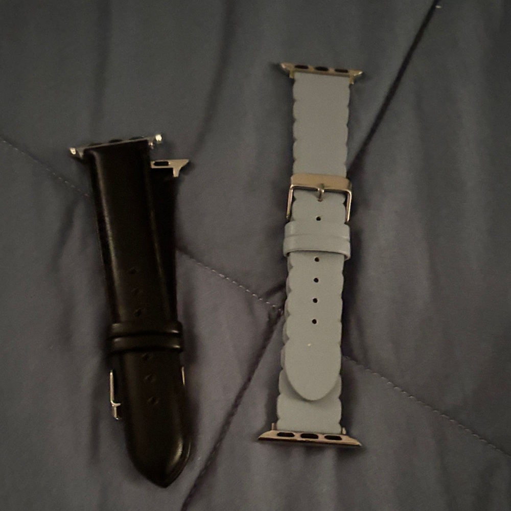 Black Apple Watch Band and light blue Apple Watch band